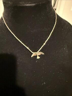 Vintage Sterling Silver flying bird dove eagle on Silver Tone delicate chain